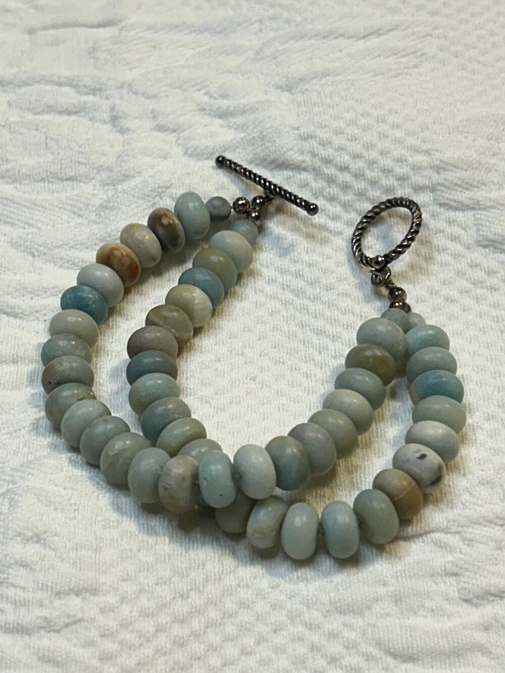 Amazonite Stone Two Strand Bracelet Silver Tone Toggle Clasp